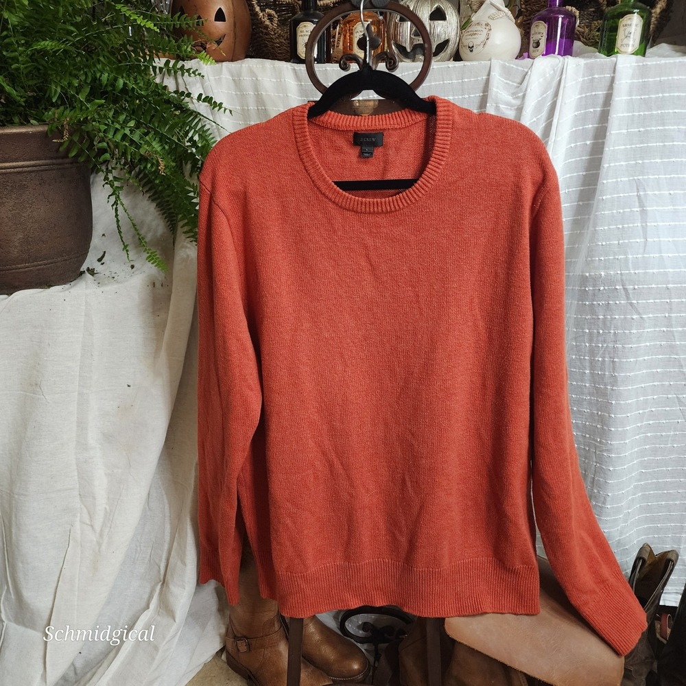J.Crew Mens Burnt Orange Cotton Wool Blend Crewneck Sweater Large RN77388